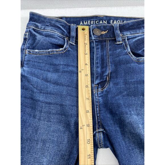 American Eagle Jeans Womens Size 4R Hi Rise‎ Jegging Destroyed Dark Wash Denim - Picture 10 of 13